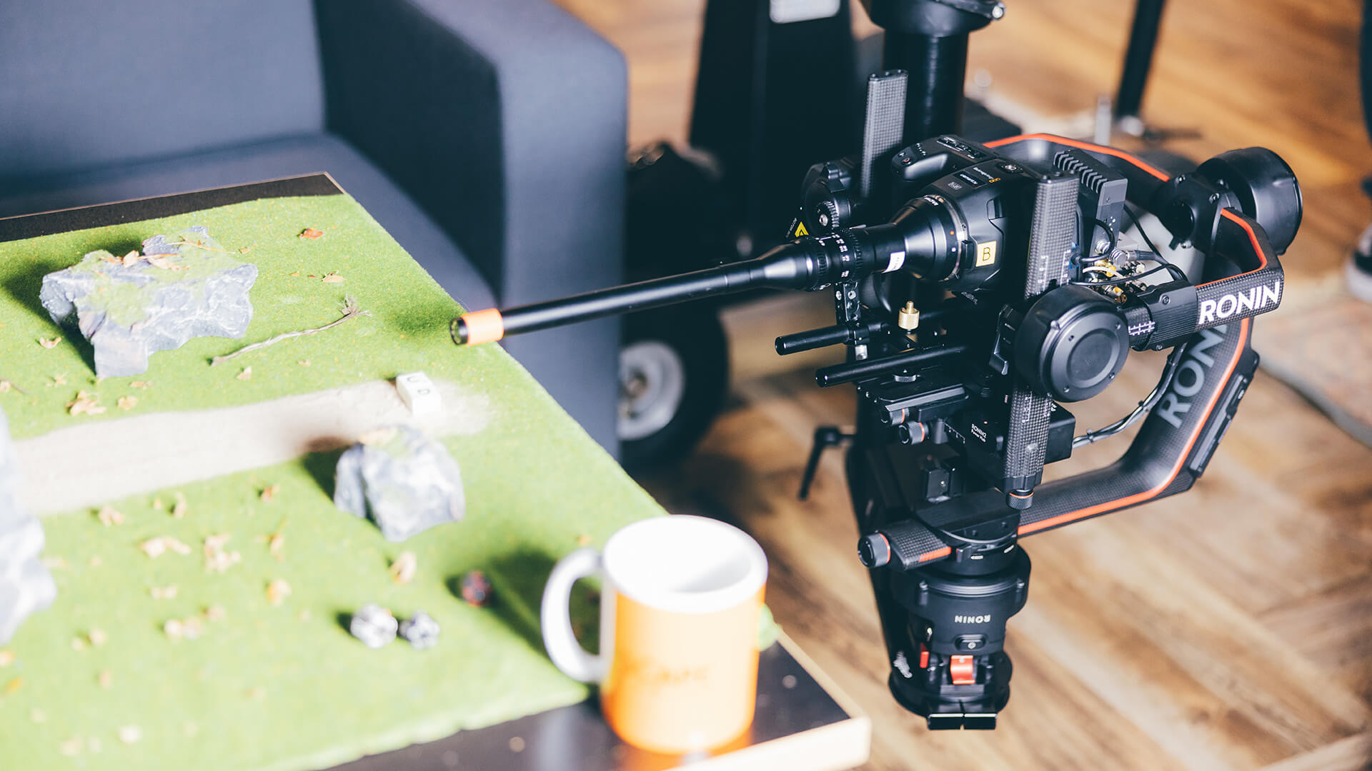 A micro camera rigged to a tripod