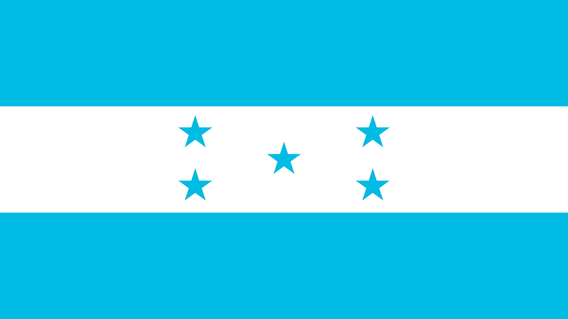 Flag of Honduras: three horizontal stripes, blue-white-blue, with five blue stars in an X pattern on the white stripe.
